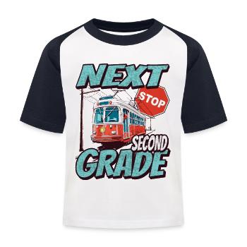 Nächste Haltestelle Zweite Klasse - Kids - Kinder Baseball T-Shirt - Weiß/Navy - Vorne