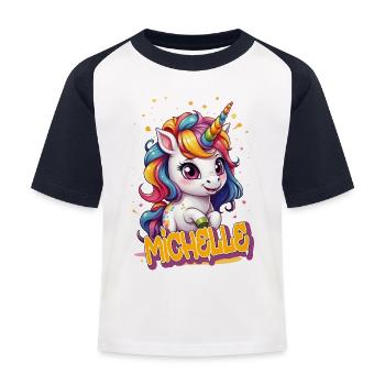 MICHELLE - Beautiful girl name with cute unicorn - Kids' Baseball T-Shirt - white/navy - Front