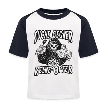 Sensemann Design - Suche Gegner, keine Opfer - Kinder Baseball T-Shirt - Weiß/Navy - Vorne