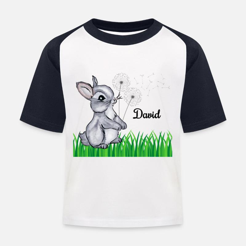 Rabbit Name Gift David - Kids' Baseball T-Shirt - white/navy