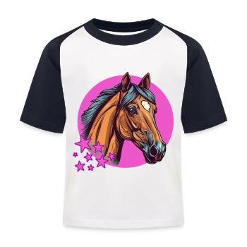 Schönes Pferd für alle Pferdebegeisterte - Kinder Baseball T-Shirt - Weiß/Navy - Vorne