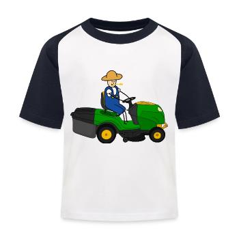 Lawn mower tractor driving - Kids' Baseball T-Shirt - white/navy - Front