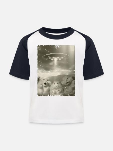 Alien Ufo Invasion Hamster - Kinder Baseball T-Shirt - Weiß/Navy