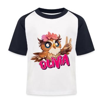 OLIVIA - Beautiful girl name with cute OWL - Kids' Baseball T-Shirt - white/navy - Front