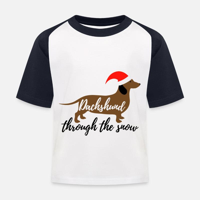 Teckel dans la neige - T-shirt baseball Enfant - blanc/marine