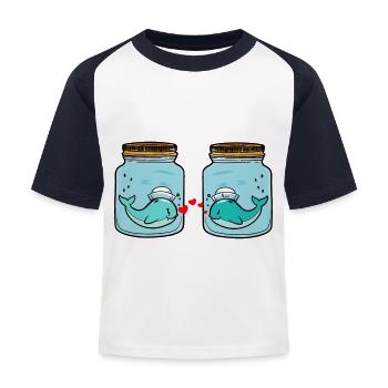 Whale Pisces Love Breakup Heartbreak Tears - Kids' Baseball T-Shirt - white/navy - Front