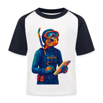 WPAP Polygon Stil Tiere - Meeresbiologin - Kinder Baseball T-Shirt - Weiß/Navy - Vorne