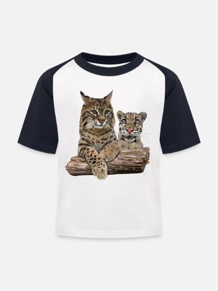 Luchs und Nebelparder - Kinder Baseball T-Shirt - Weiß/Navy