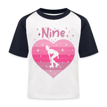 Herz Liebe Sport Rollschuh Mädchen 9. Geburtstag - Kinder Baseball T-Shirt - Weiß/Navy - Vorne