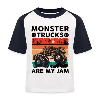 Monstertruck Monstertruck Kinder jam jump v8 laut - Kinder Baseball T-Shirt - Weiß/Navy - Vorne
