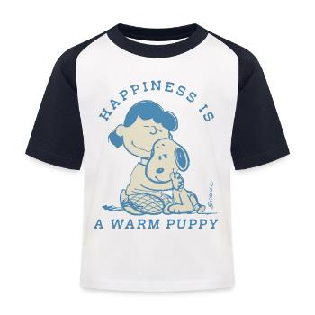 Peanuts Design Happiness Is A Warm Puppy - Kinder Baseball T-Shirt - Weiß/Navy - Vorne