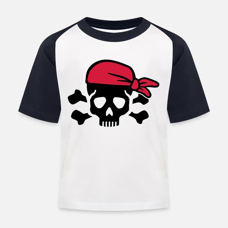Pirat - Kinder Baseball T-Shirt - Weiß/Navy