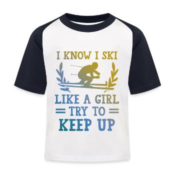 Ski like a girl - Kids' Baseball T-Shirt - white/navy - Front