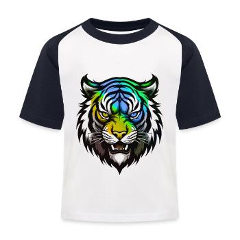 Tiger Head Colorful - Kids' Baseball T-Shirt - white/navy - Front