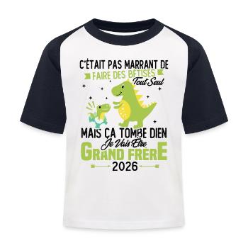 Je vais être grand frère 2026 / Cadeau grand frère - T-shirt baseball Enfant - blanc/marine - Devant