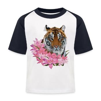 bengalischer Tiger - Kinder Baseball T-Shirt - Weiß/Navy - Vorne