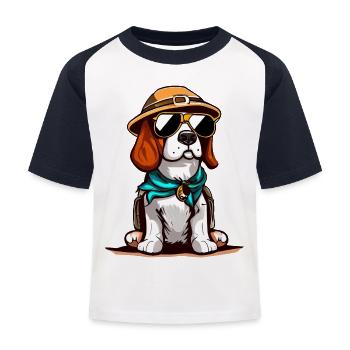 Beagle le voyageur - T-shirt baseball Enfant - blanc/marine - Devant