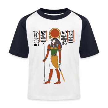 RA Sonnengott - Kinder Baseball T-Shirt - Weiß/Navy - Vorne