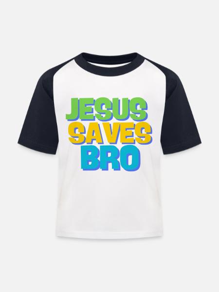 Jesus saves bro - Kinder Baseball T-Shirt - Weiß/Navy