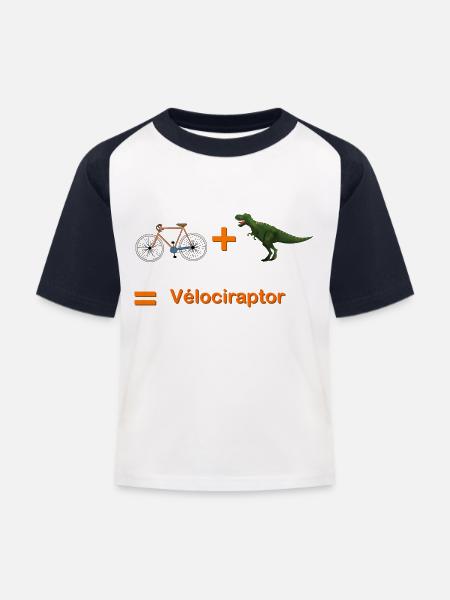 Velociraptor - Kinder Baseball T-Shirt - Weiß/Navy