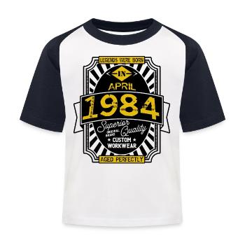 April 1984 - Kinder Baseball T-Shirt - Weiß/Navy - Vorne