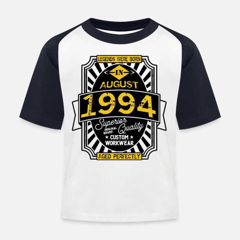 AUGUST 1994 - Kinder Baseball T-Shirt - Weiß/Navy