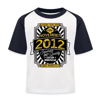 2012 NOVEMBER - Kids' Baseball T-Shirt - white/navy - Front