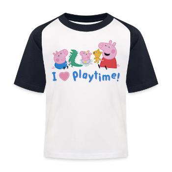 Peppa Pig Design Peppa Mit Schorsch Und Evie - Kinder Baseball T-Shirt - Weiß/Navy - Vorne