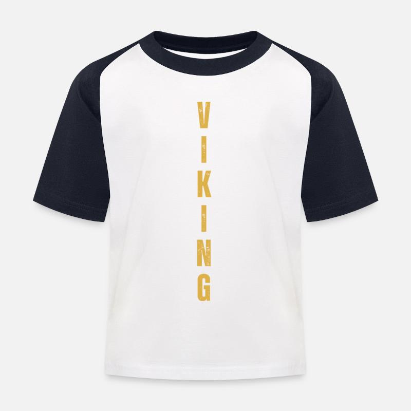 Wikinger-Text - Kinder Baseball T-Shirt - Weiß/Navy
