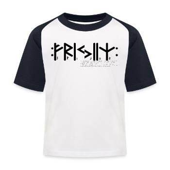 Friese(n) "Frijiiz" germ. Stamm, Text & Info - Kinder Baseball T-Shirt - Weiß/Navy - Vorne