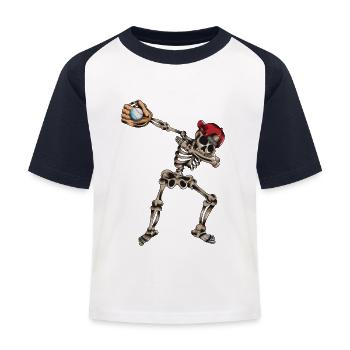 Skelett Baseball Baseballhandschuh tanzen Dabbing - Kinder Baseball T-Shirt - Weiß/Navy - Vorne