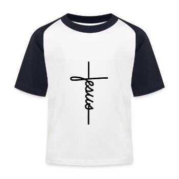 Jesus Cross - Kreuz Design - Kinder Baseball T-Shirt - Weiß/Navy - Vorne