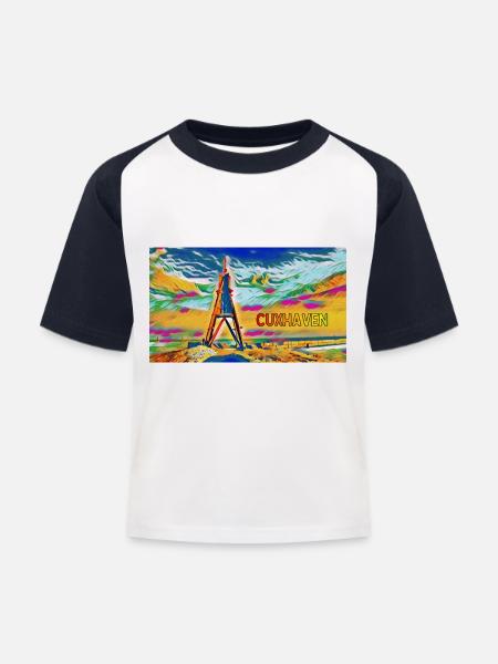 Cuxhaven Kugelbake - Kinder Baseball T-Shirt - Weiß/Navy