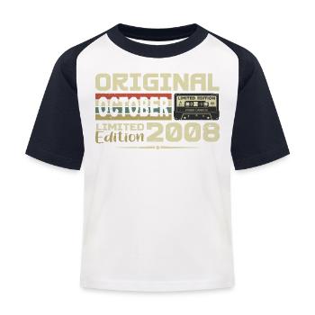 Geburtstag Oktober 2008 Original | Oktober 2008 - Kinder Baseball T-Shirt - Weiß/Navy - Vorne