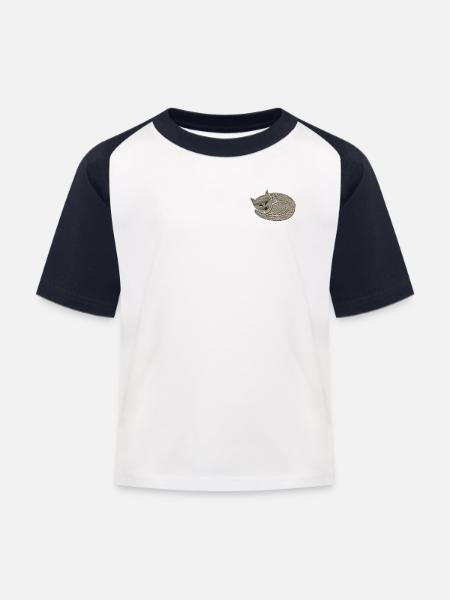 Schlafende Katze bestickt - Kinder Baseball T-Shirt - Weiß/Navy