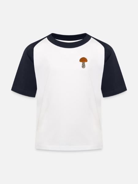 Pilz bestickt - Kinder Baseball T-Shirt - Weiß/Navy