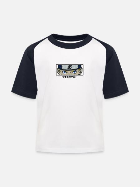 Naruto Augen Als Stickmotiv - Kinder Baseball T-Shirt - Weiß/Navy