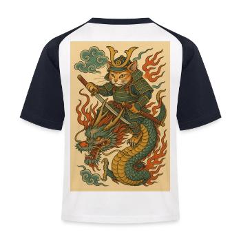 Ghost of a Warrior in Dragon Battle - Kids' Baseball T-Shirt - white/navy - Back