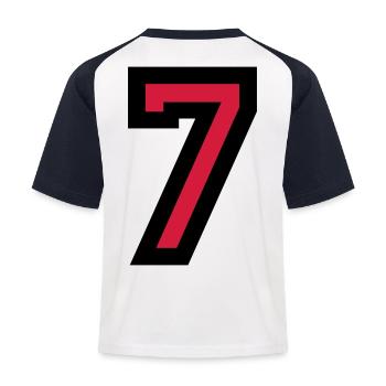 Zahl 7 - Nummer 7 (Rot) Nr. 7 - Kinder Baseball T-Shirt - Weiß/Navy - Hinten