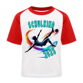 Einschulung 2025 - Schulkind - Fussballer Fußball - Kinder Baseball T-Shirt - Weiß/Rot - Vorne