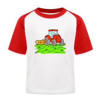 Tracteur avec rouleau - tracteur pour enfants - T-shirt baseball Enfant - blanc/rouge - Devant
