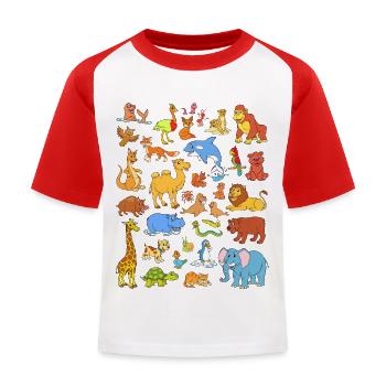 Tiere - Kinder Baseball T-Shirt - Weiß/Rot - Vorne