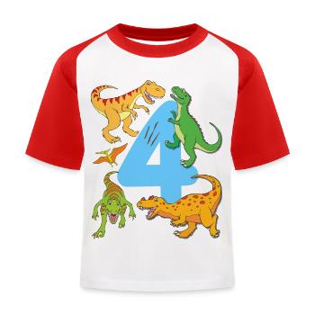 Dinosaurs 4 years boys - Kids' Baseball T-Shirt - white/red - Front