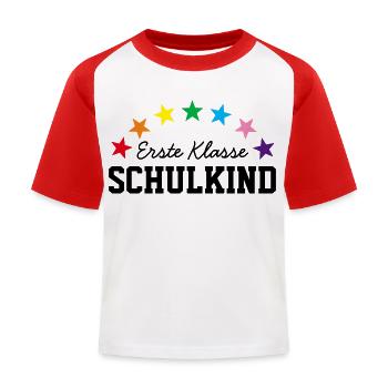 ERSTE KLASSE SCHULKIND 2025 - ERSTER SCHULTAG - Kinder Baseball T-Shirt - Weiß/Rot - Vorne