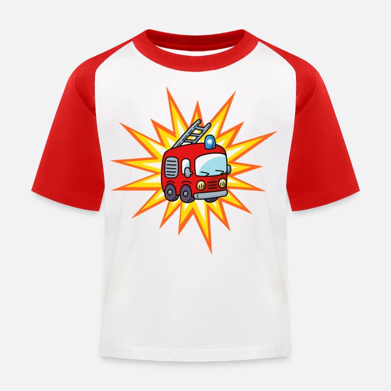 Feuerwehrauto - Kinder Baseball T-Shirt - Weiß/Rot