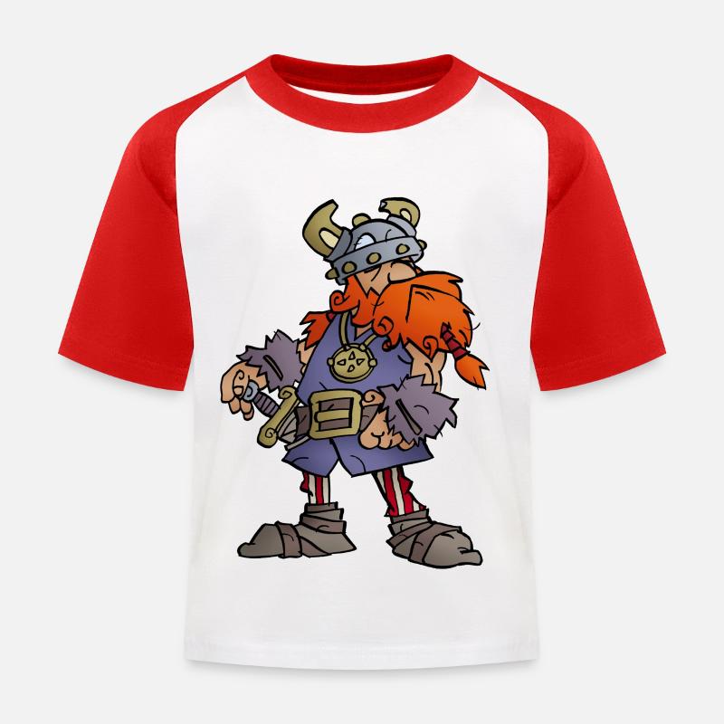 Wikinger Rollo - Kinder Baseball T-Shirt - Weiß/Rot