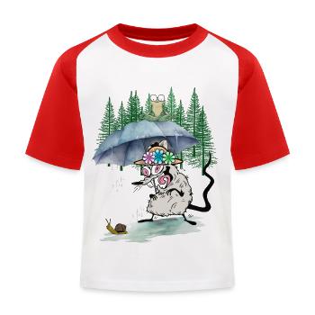 Drôle de rat forêt temps pluvieux parapluie randonnée - T-shirt baseball Enfant - blanc/rouge - Devant