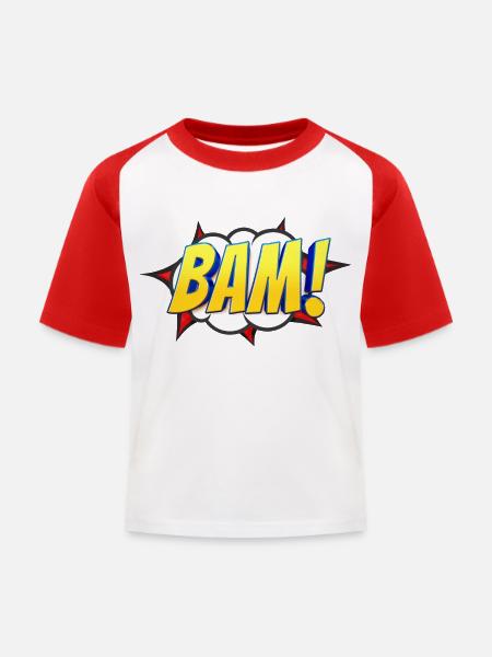 Bam Comic - Kinder Baseball T-Shirt - Weiß/Rot