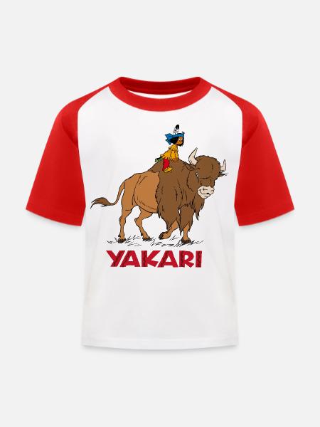 Yakari auf Bison - Kinder Baseball T-Shirt - Weiß/Rot