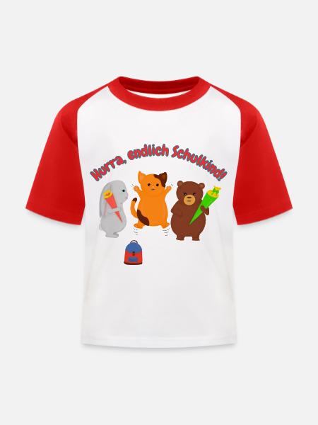 Hurra, endlich Schulkind! - Kinder Baseball T-Shirt - Weiß/Rot
